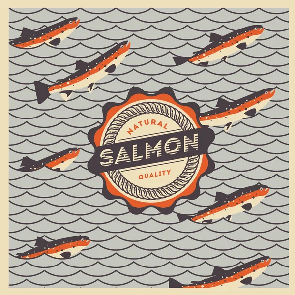 Salmon fish mascot in retro style background — Stock Vector