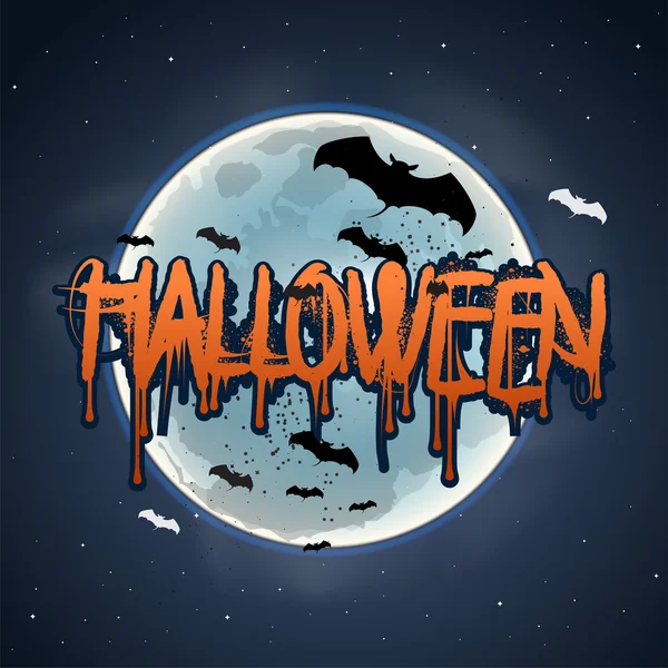 Fond d'Halloween avec lune et chauves-souris, — Image vectorielle