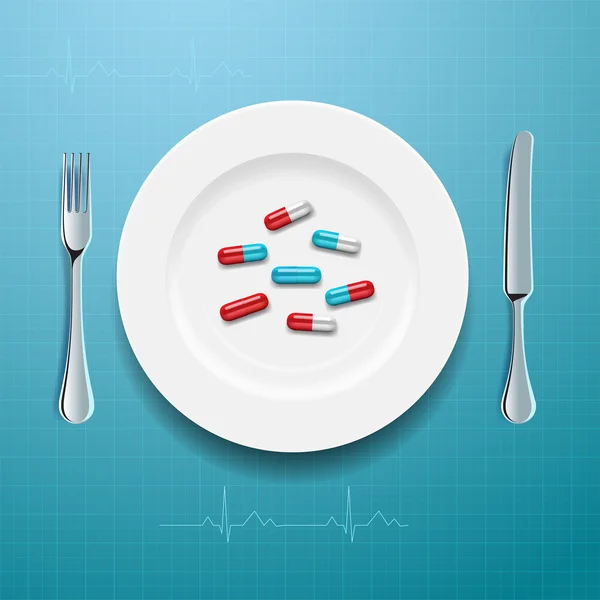 Pills on the plate — Stock Vector