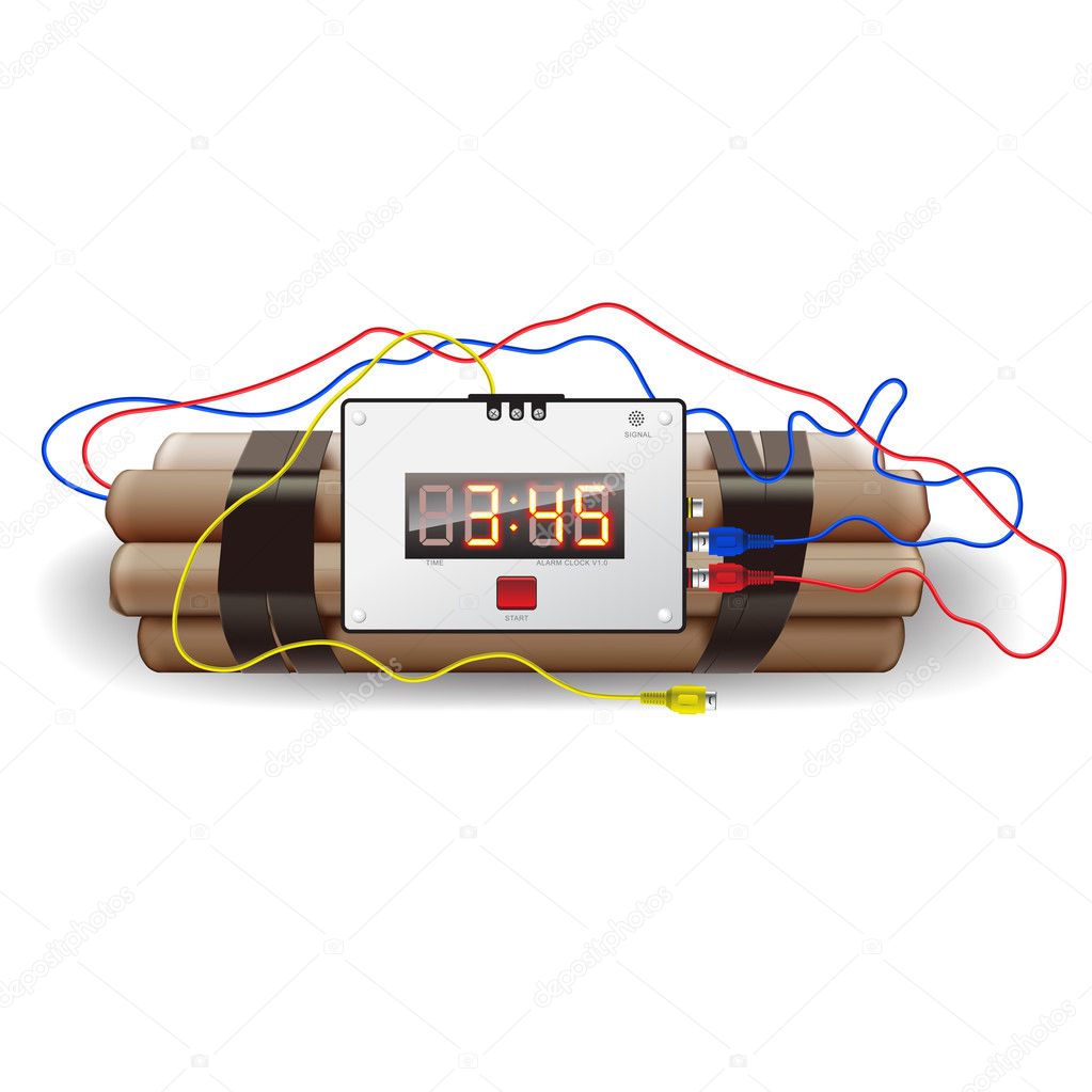 Explosives with alarm clock, detonator