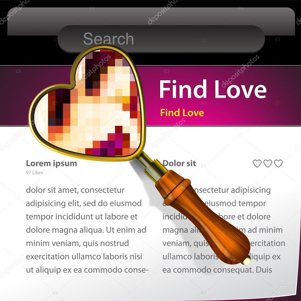 A magnifying Glass is searching the internet and love website template