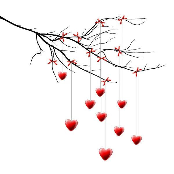 Fond Saint-Valentin, branche avec des cœurs — Image vectorielle