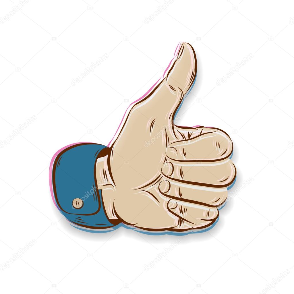 Thumbs Up symbol hand drawn isolated on white