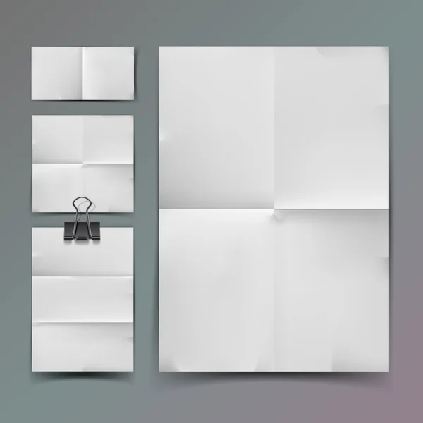 Conjunto de papel plegado blanco y clip — Vector de stock