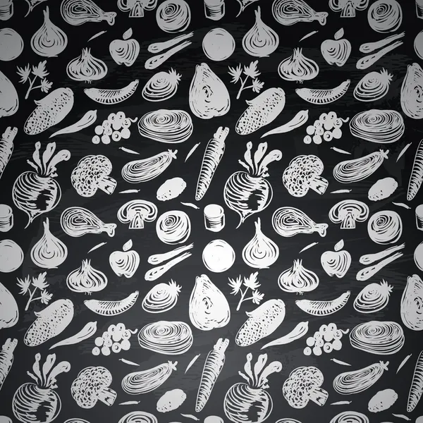 Padrão preto e branco sem costura com legumes e frutas — Fotografia de Stock