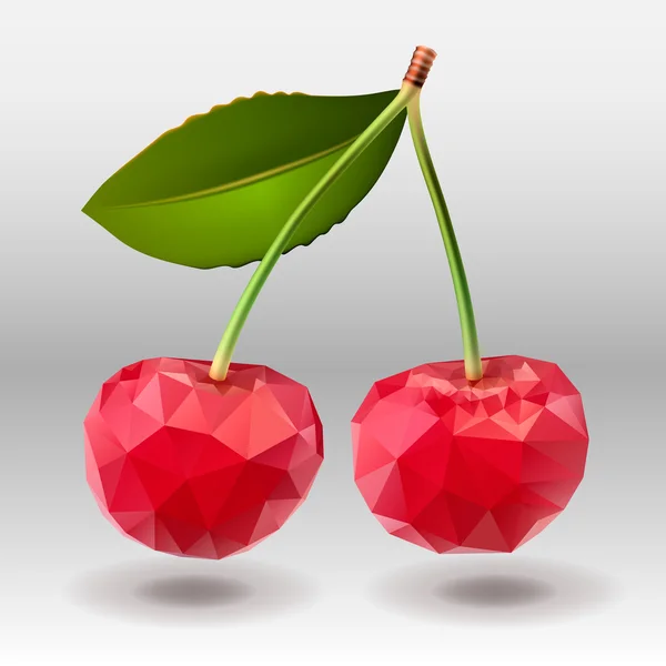 绿色的树叶与多边形红樱桃浆果. — 图库矢量图片