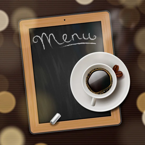 Menü Tafel Hintergrund mit Tasse Kaffee — Stockvektor