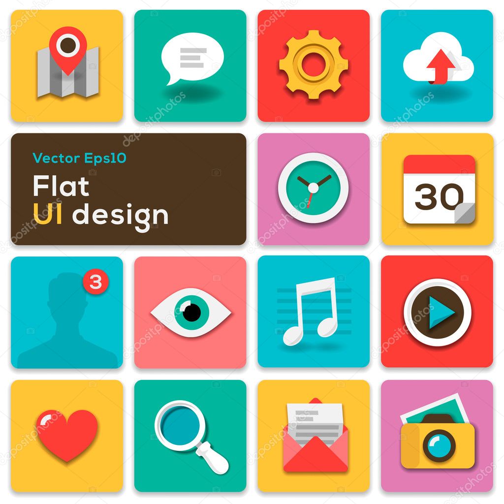 Flat UI design trend set icons