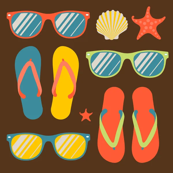 Seamless pattern with flip flops and sunglasses — Stock Vector