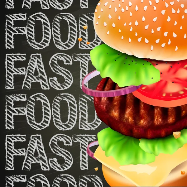Hamburger mit Fleisch, Salat, Käse und Tomaten. — Stockvektor