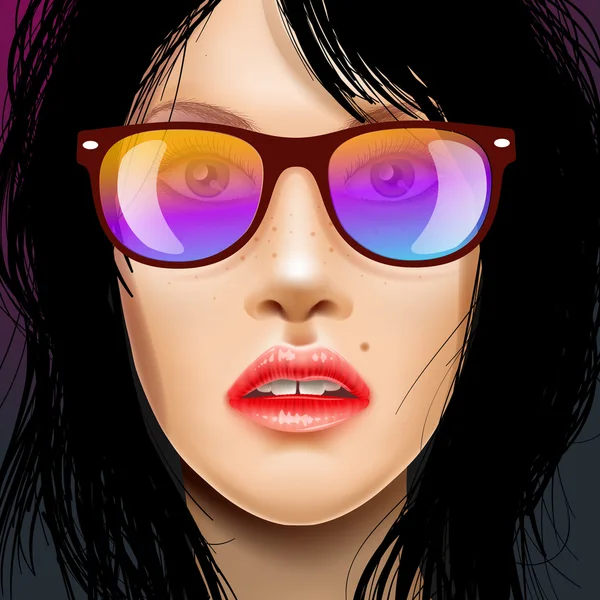 Femme beauté visage dans les lunettes de soleil, dessin illustration de mode . — Image vectorielle