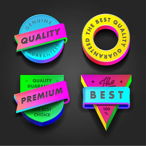 Premium-Qualität und Garantie für bunte Etiketten — Stockvektor