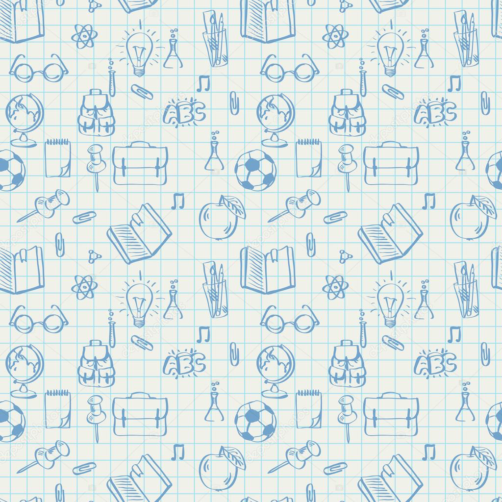 Seamless school pattern doodles on math paper
