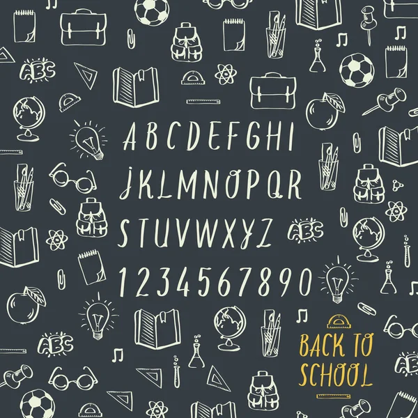 Schools hands draw chalk written font, vector Eps10 image. — Stock Vector