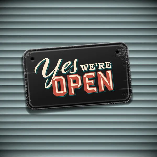 We are Open Sign - enseigne vintage avec des informations accueillant les visiteurs du magasin — Image vectorielle