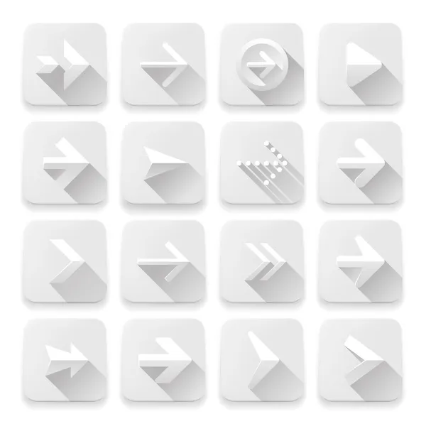 Set arrows icons, white app buttons, web design elements. — Stock Vector