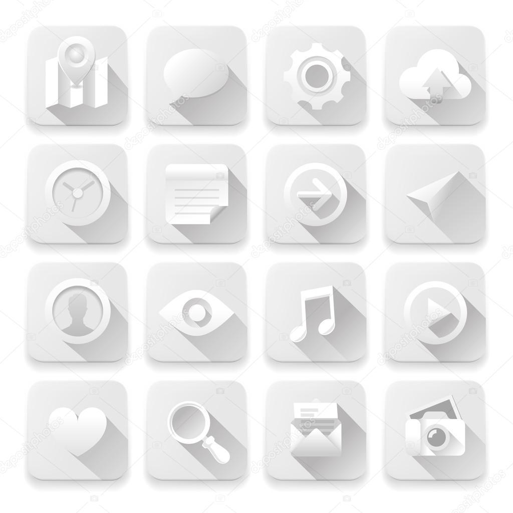 White flat icons, web design elements.