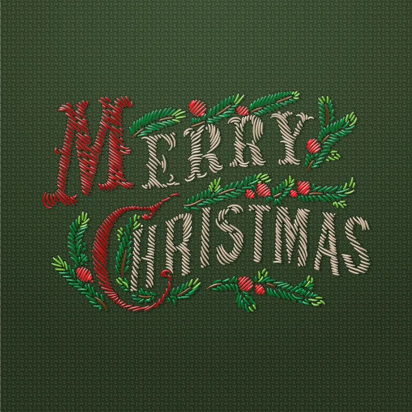 Embroidered Merry Christmas card — Stock Vector