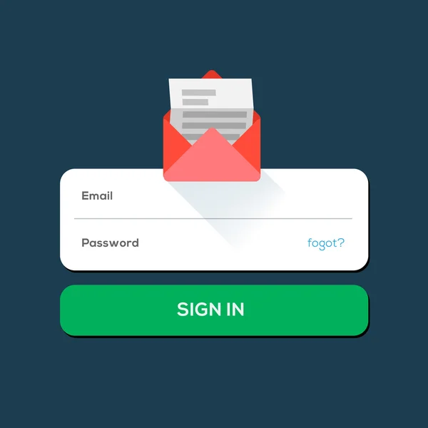 Конверт електронної пошти Плоска піктограма, з кнопкою входу — стоковий вектор