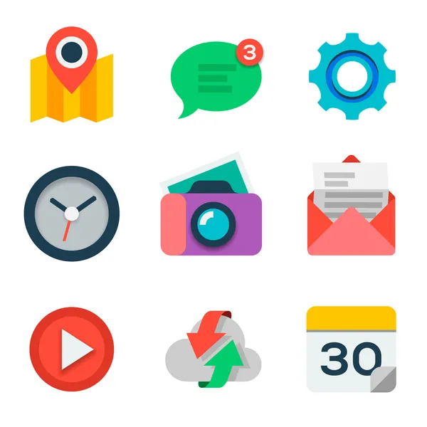 Set di icone piatte di base per applicazioni Web e Mobile — Vettoriale Stock