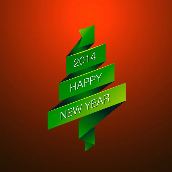 Feliz Año Nuevo con árbol de piel sobre fondo rojo — Vector de stock