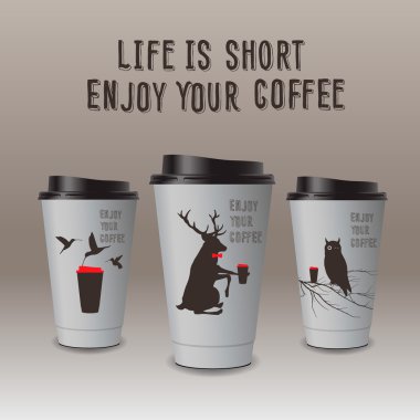 Take-out coffee in thermo cup. Enjoy your coffee. clipart