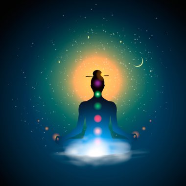 Lotus pozisyonda oturan siluet meditasyon?
