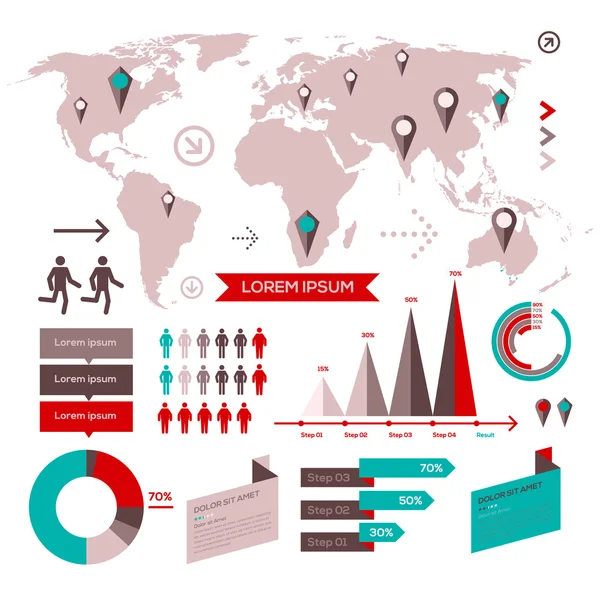 Conjunto de elementos infográficos con mapa del mundo — Archivo Imágenes Vectoriales