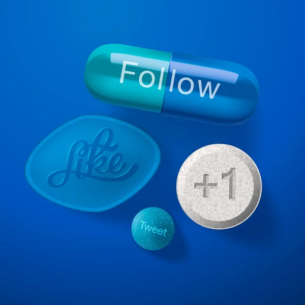Sociale media verslaving concept, pillen, capsules — Stockvector