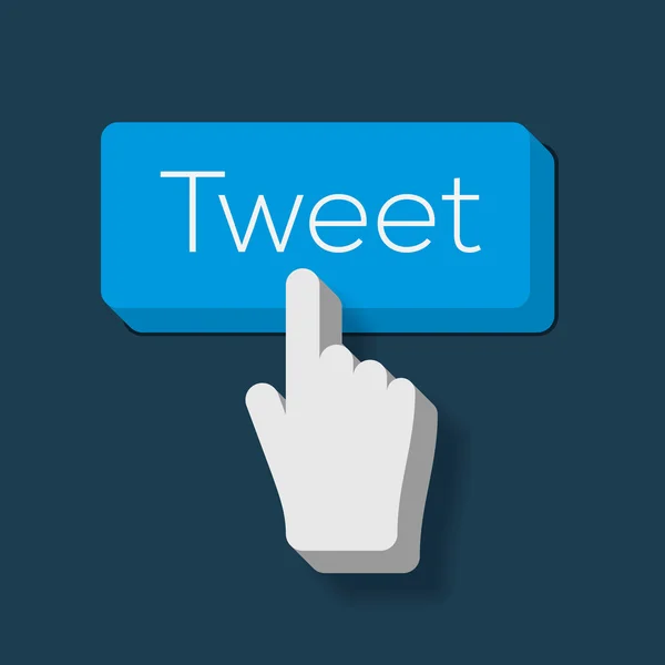 Botón Tweet con Cursor en Forma de Mano — Vector de stock