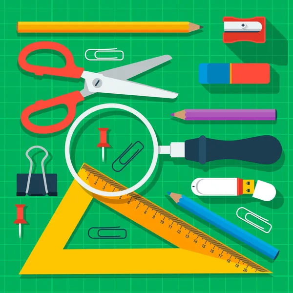 Colorful school supplies flat design — Stock Vector