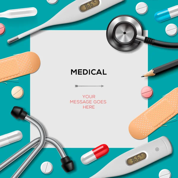 Medische sjabloon met geneeskunde apparatuur — Stockvector