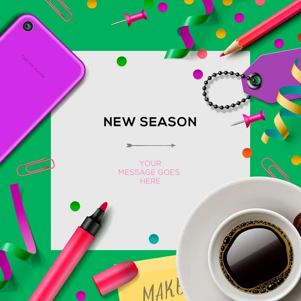 New season template with office supplies — Stock Vector