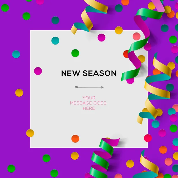 New season invitation template with party confetti — Stock Vector