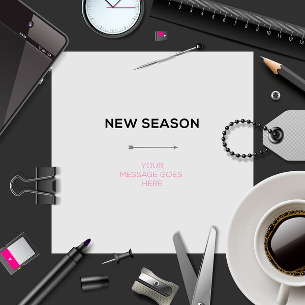 Новый шаблон сезона с офисными принадлежностями
