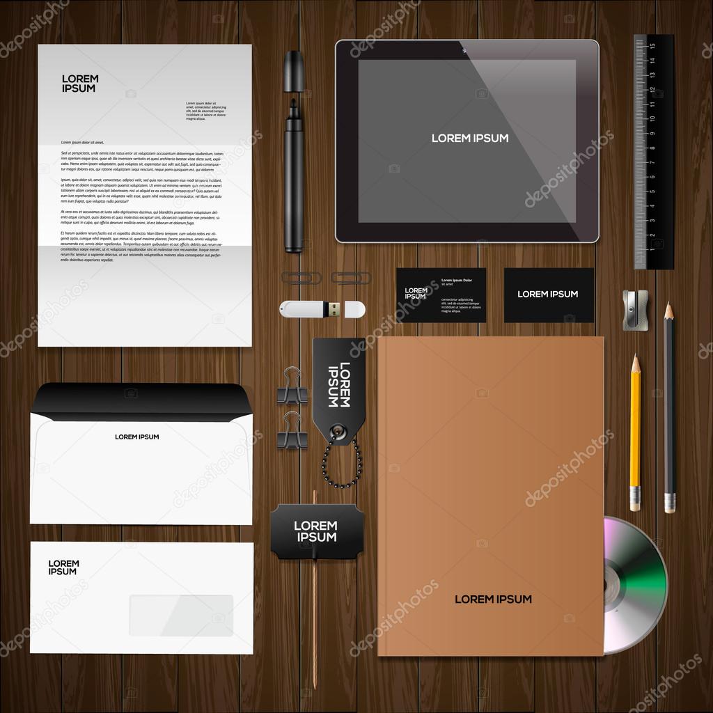 Corporate identity mock-up classic style, wooden background