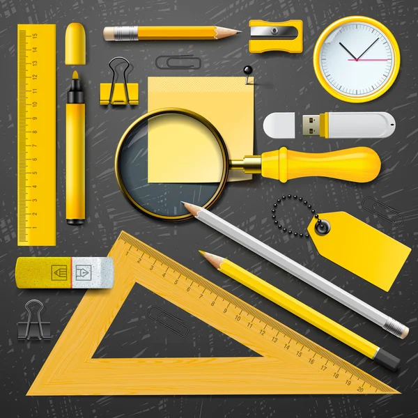 Yellow school supplies — Stock Vector