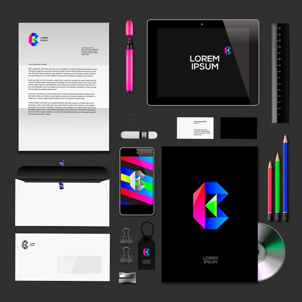 Corporate Identity schwarzer Mock-up klassischer Stil — Stockvektor