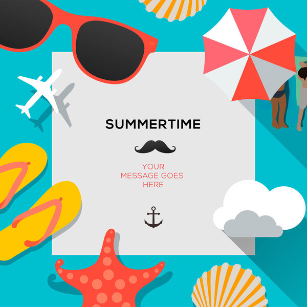 Summertime traveling template with beach summer accessories
