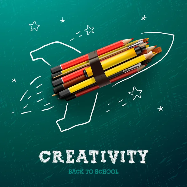 Apprendimento creativo. Rocket con matite — Vettoriale Stock