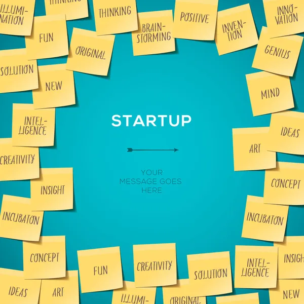 Modelo de conceito Start Up com post-it notas — Vetor de Stock