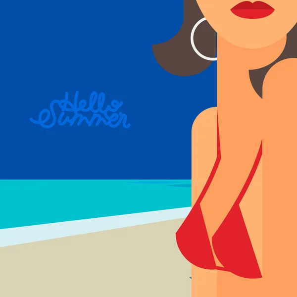 Hola Summer, hermosa mujer en bikini — Archivo Imágenes Vectoriales