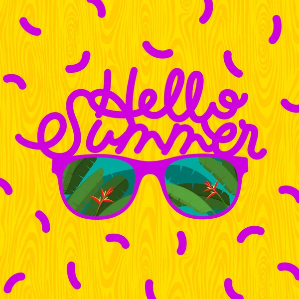 Hola verano, gafas de sol con reflejo de isla tropical — Archivo Imágenes Vectoriales