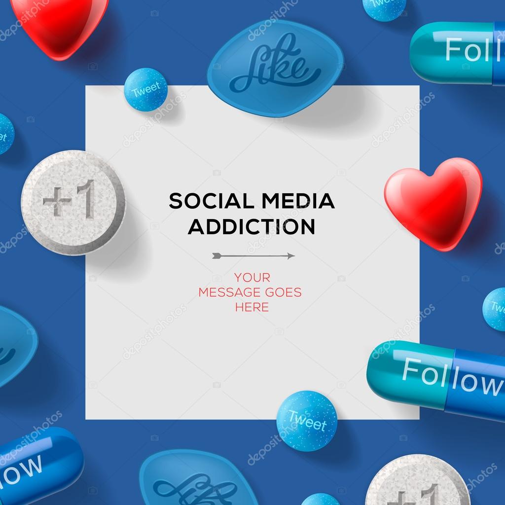 Social media addiction concept with pills