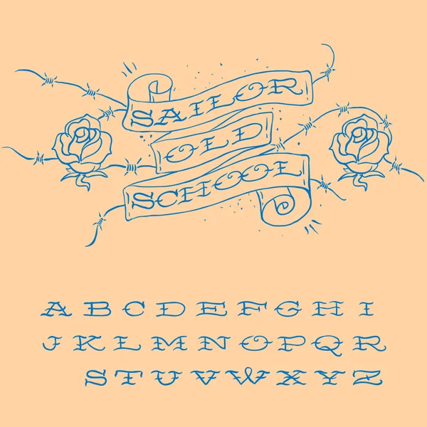 Stary szkoła stylu tatuaż zestaw alfabet — Wektor stockowy