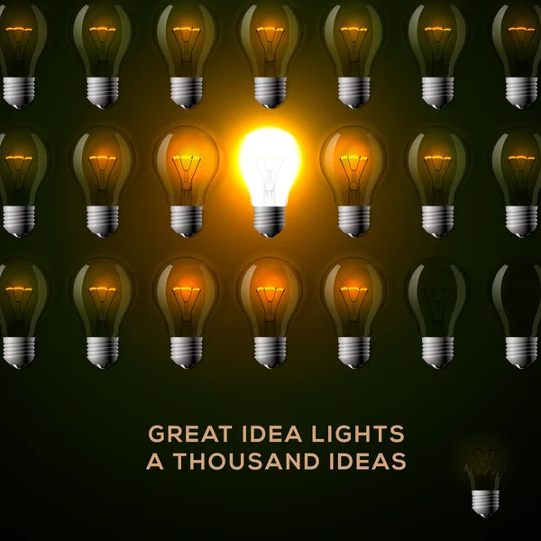 Idea concept, row of light bulbs. — Stock Vector
