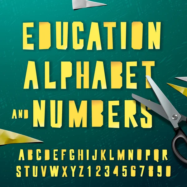 Alphabet et chiffres de l'éducation, découpés dans le papier — Image vectorielle