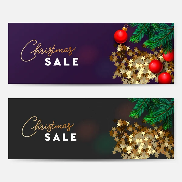 Bandiere di vendita di Natale. Manifesto orizzontale di Natale, cartolina, intestazione, sito web. Vettoriali Stock Royalty Free