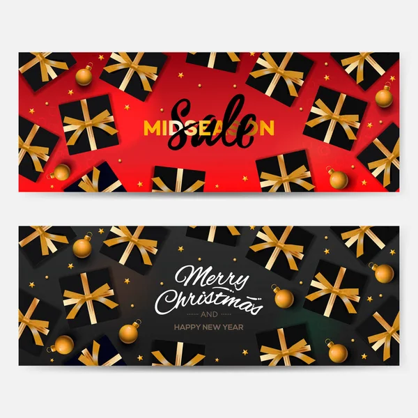 Banner de venta de vacaciones. Navidad púrpura fondo horizontal, encabezado para el sitio web — Vector de stock