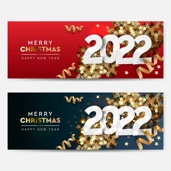 Set di banner orizzontali Natale e Felice Anno Nuovo 2022 Vettoriali Stock Royalty Free